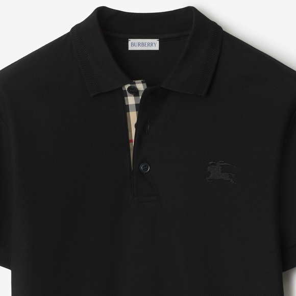 NWT Men’ Size Medium Burberry Logo Embroidered Polo Shirt 100% Cotton In Black - Picture 1 of 7